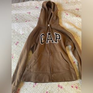 brown GAP zip-up sweatshirt
